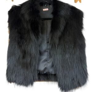 Vintage Fury Black Sleeveless Open Front real Fur Vest Size NA